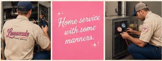 Lemonade Home Service pink and cream branded service truck concept
